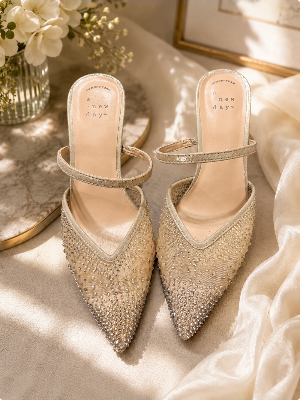 a new day Champagne Beaded Pointed-Toe Mary Jane Heels